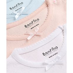 Bonfino 100% Cotton Knit Full Sleeves Solid Onesies With Bow Applique Pack of - White & Blue