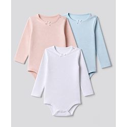 Bonfino 100% Cotton Knit Full Sleeves Solid Onesies With Bow Applique Pack of - White & Blue