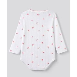 Bonfino 100% Cotton Knit Full Sleeves Floral Printed Onesies Pack of 3 - White & Pink