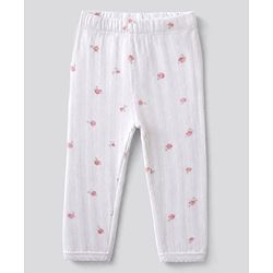 Bonfino 100% Cotton Elastane Knit Leggings With Floral Print Pack of 3 - White, Cream & Peach