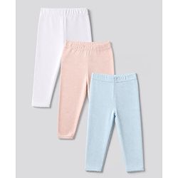 Bonfino Cotton Elastane Knit Full Length Solid Pointelle Leggings Pack of 3 - Peach