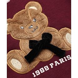 Bonfino Cotton Mix Knit Full Sleeves Drop Shoulder Hoodies with Full Sleeves and Bear Applique - Brown