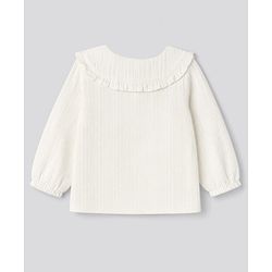 Bonfino Cotton Woven Top with Full Sleeves and Floral Embroidery in Offwhite for 9-12 Months