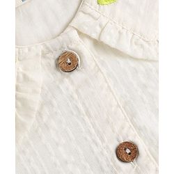 Bonfino Cotton Woven Top with Full Sleeves and Floral Embroidery in Offwhite for 9-12 Months
