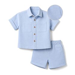 Bonfino Woven 100% Cotton Half Sleeves Shirts & Corduroy Shorts Sets - Light Blue