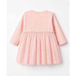 Bonfino 100% Cotton Pointelle Full Sleeves Frock Onesies - Light Pink