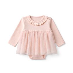 Bonfino Cotton Elastane Knit Full Sleeves Frock Style Onesie - Light Pink