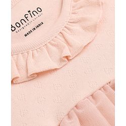 Bonfino Cotton Elastane Knit Full Sleeves Frock Style Onesie - Light Pink