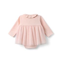 Bonfino Cotton Elastane Knit Full Sleeves Frock Style Onesie - Light Pink