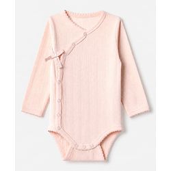 Bonfino 100% Cotton Elastane Knit Full Sleeves Onesies With Leggings & Bow Applique - Light Pink