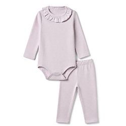 Bonfino 100% Cotton Knit Pointelle Full Sleeves Onesies With Leggings - Light Purple