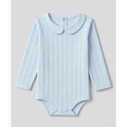 Bonfino 100% Cotton Pointelle Full Sleeves Peter Pan Collar Onesies With Leggings - Light Blue