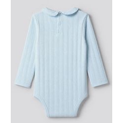 Bonfino 100% Cotton Pointelle Full Sleeves Peter Pan Collar Onesies With Leggings - Light Blue