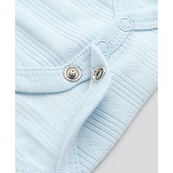 Bonfino 100% Cotton Pointelle Full Sleeves Peter Pan Collar Onesies With Leggings - Light Blue