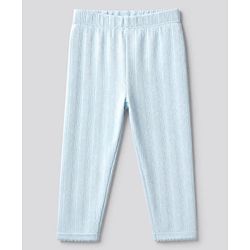 Bonfino 100% Cotton Pointelle Full Sleeves Peter Pan Collar Onesies With Leggings - Light Blue