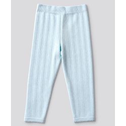 Bonfino 100% Cotton Pointelle Full Sleeves Peter Pan Collar Onesies With Leggings - Light Blue