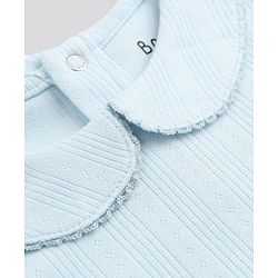 Bonfino 100% Cotton Pointelle Full Sleeves Peter Pan Collar Onesies With Leggings - Light Blue