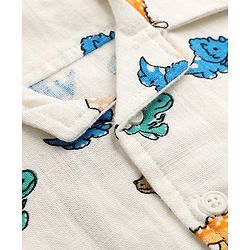 Bonfino 100% Cotton Woven Slub Resort Collar Shirt with Half Sleeves and Dinosaur Print - Off White