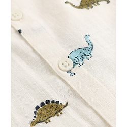 Bonfino 100% Cotton Woven Full Sleeves Dino Printed Slub Shirts - OffWhite