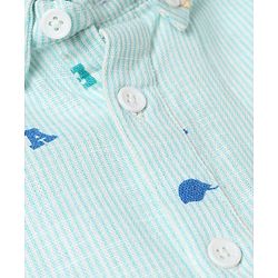Bonfino 100% Cotton Woven Slub Shirt with Full Sleeves and Alphabets Rocket Varsity Print - Light Blue