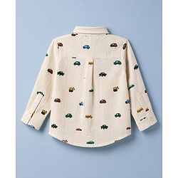 Bonfino 100% Cotton Slub Woven Shirt with Full Sleeves and Cars Print - Beige