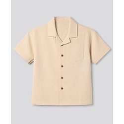 Bonfino 100% Cotton Woven Half Sleeves Shirt and Shorts with Chest Pocket in Beige for 9-12 Months