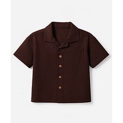 Bonfino 100% Cotton Woven Half Sleeves Shirt and Shorts Set with Knee Length in Dark Brown for 9-12 Months