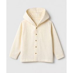 Bonfino 100% Cotton Woven Full Sleeves Hooded Relaxed Fit Pull On Shirt & Pants Set - Beige