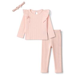 Bonfino 100% Cotton Elastane Knit Full Sleeves T-Shirt & Leggings Set With Headband - Light Pink
