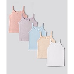 Bonfino Cotton Elastane Knit Sleeveless Solid Slips Pack of 5 - Pink Lilac Blue Peach White