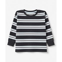 Bonfino Cotton Rib Knit Full Sleeves T-Shirt and Cargo Joggers with Striped Print - Black