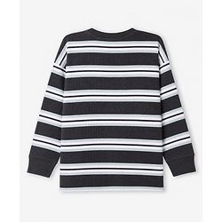 Bonfino Cotton Rib Knit Full Sleeves T-Shirt and Cargo Joggers with Striped Print - Black