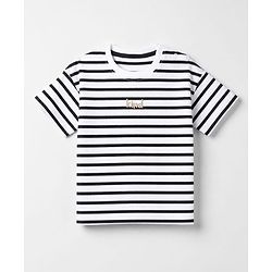 Bonfino Cotton Knit Half Sleeves Striped T-Shirt and Pant with Drop-Shoulder Sleeves and Kind Applique - Black