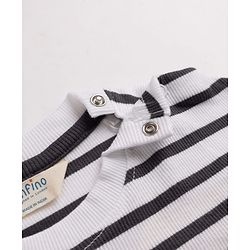 Bonfino Cotton Knit Half Sleeves Striped T-Shirt and Pant with Drop-Shoulder Sleeves and Kind Applique - Black