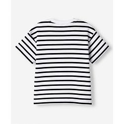 Bonfino Cotton Knit Half Sleeves Striped T-Shirt and Pant with Drop-Shoulder Sleeves and Kind Applique - Black