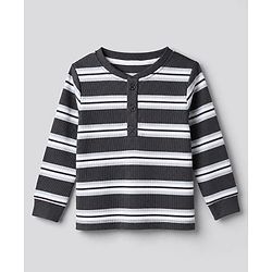 Bonfino Cotton Elastane Rib Knit Solid and Yarn Dyed Henley Full Sleeves Striped T-Shirt and Solid Pajama Night Suit Pack Of 2 - Charcoal Grey & White