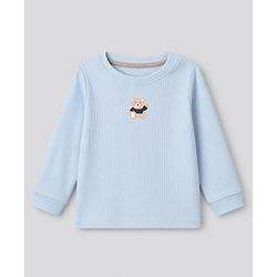 Bonfino Cotton Elastane Rib Knit Solid and Yarn Dyed Henley Full Sleeves Solid T-Shirt and Striped Pajama Night Suit with Bear & Big Happy Smile Text Print Pack Of 3 - Charcoal Grey Light Blue & White