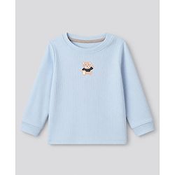Bonfino Cotton Elastane Rib Knit Solid and Yarn Dyed Henley Full Sleeves Solid T-Shirt and Striped Pajama Night Suit with Bear & Big Happy Smile Text Print Pack Of 3 - Charcoal Grey Light Blue & White