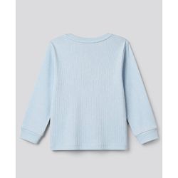 Bonfino Cotton Elastane Rib Knit Solid and Yarn Dyed Henley Full Sleeves Solid T-Shirt and Striped Pajama Night Suit with Bear & Big Happy Smile Text Print Pack Of 3 - Charcoal Grey Light Blue & White