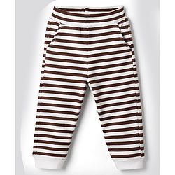 Bonfino Cotton Elastane Rib Knit Yarn Dyed Full Sleeves T-Shirt & Striped Pajama Night Suit with Polar Bear Print - Brown