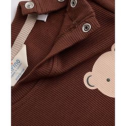 Bonfino Cotton Elastane Rib Knit Yarn Dyed Full Sleeves T-Shirt & Striped Pajama Night Suit with Polar Bear Print - Brown