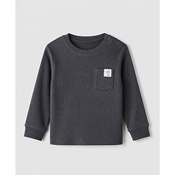 Bonfino Cotton Elastane Rib Knit Solid Full Sleeves T-Shirt and Yarn dyed Pyjama Set - Charcoal Grey