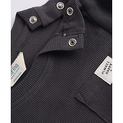 Bonfino Cotton Elastane Rib Knit Solid Full Sleeves T-Shirt and Yarn dyed Pyjama Set - Charcoal Grey