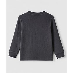 Bonfino Cotton Elastane Rib Knit Solid Full Sleeves T-Shirt and Yarn dyed Pyjama Set - Charcoal Grey