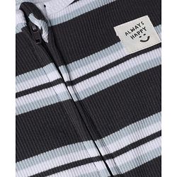 Bonfino Cotton Elastane Rib Knit Yarn Dyed Full Sleeves Front Open Footed Sleep Suits with Stripes Pack Of 3 - White, Black & Light Grey
