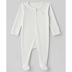 Bonfino Cotton Elastane Rib Knit Yarn Dyed Full Sleeves Front Open Footed Sleep Suits with Stripes Pack Of 3 - White, Black & Light Grey