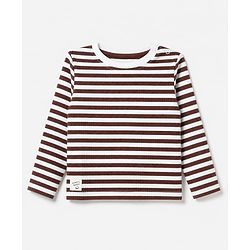 Bonfino Cotton Elastane Lycra Rib Knit Yarn Dyed and Solid T-Shirts with Full Sleeves and Stripes with Always Happy Text Patch Pack of 3 - Brown Beige White