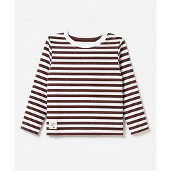 Bonfino Cotton Elastane Lycra Rib Knit Yarn Dyed and Solid T-Shirts with Full Sleeves and Stripes with Always Happy Text Patch Pack of 3 - Brown Beige White