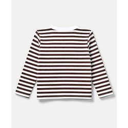 Bonfino Cotton Elastane Lycra Rib Knit Yarn Dyed and Solid T-Shirts with Full Sleeves and Stripes with Always Happy Text Patch Pack of 3 - Brown Beige White