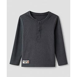 Bonfino Cotton Elastane Lycra Rib Knit Yarn Dyed and Solid T-Shirts with Full Sleeves and Stripes with Konichiwa Tokyo Text Patch Pack of 3 - Grey White